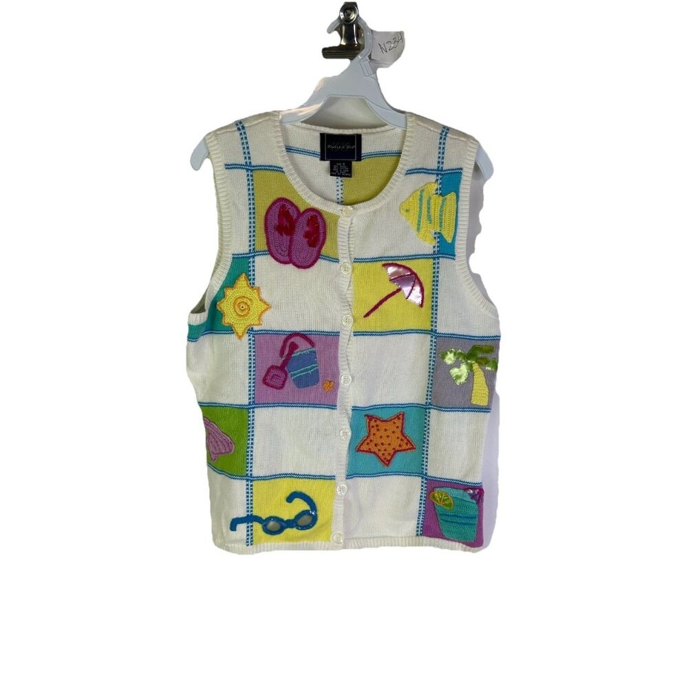 Vintage 90s Rainbow Patchwork Beach Cardigan Swea… - image 1